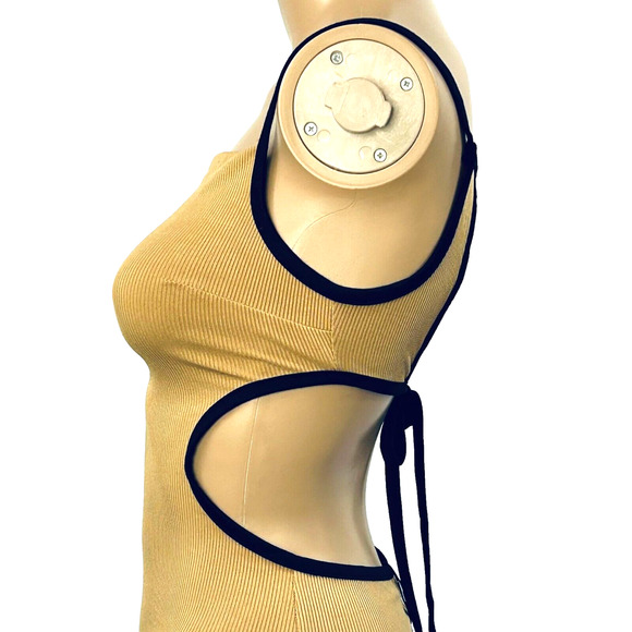 Micas Long Dress Women XS Tan Bodycon Knitted Side Slit Backless Tie Up - Picture 4 of 13